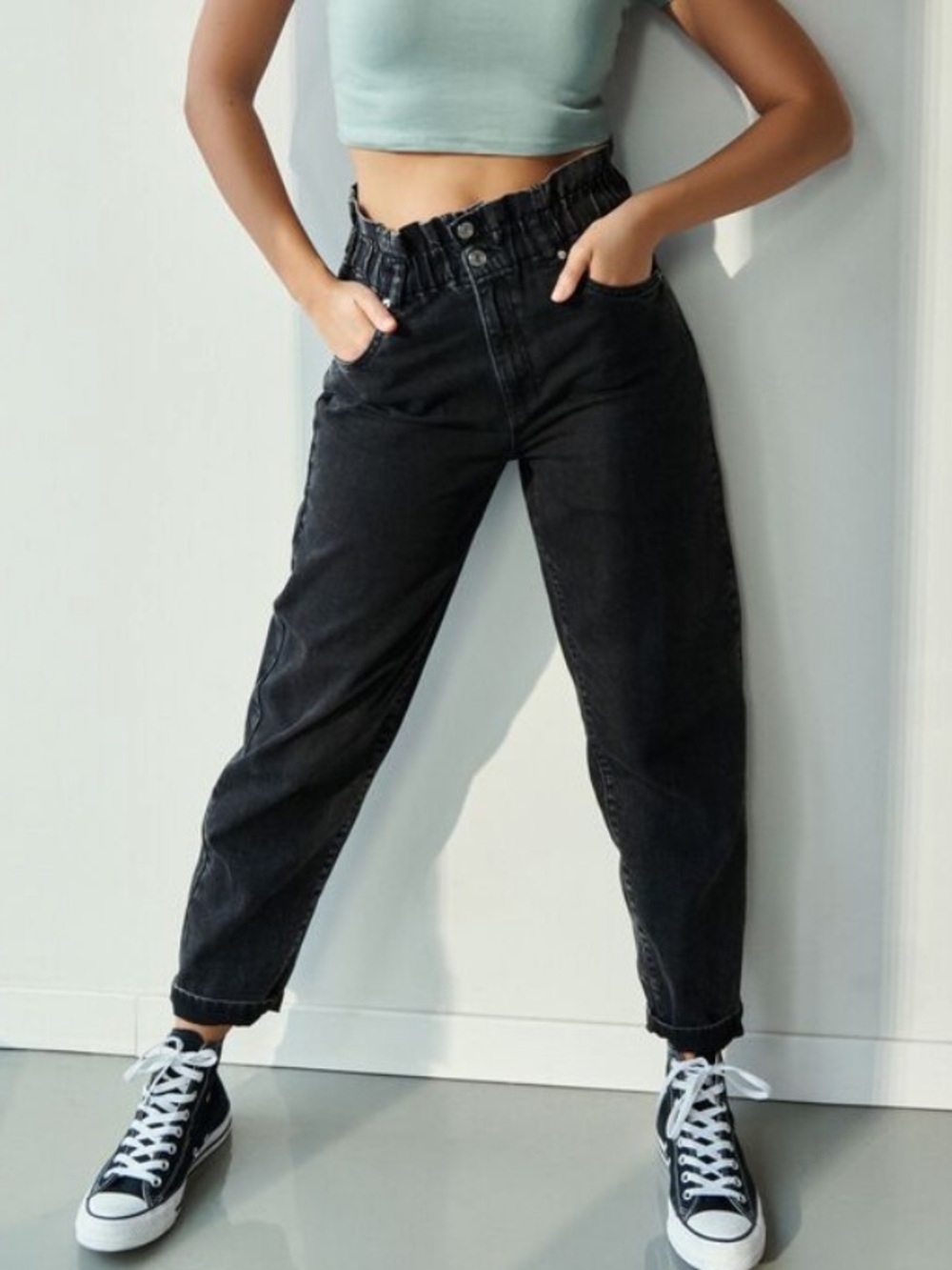 GARAGE Paperbag Waist 80s Mom Jeans High Rise Tapered Black Size 26